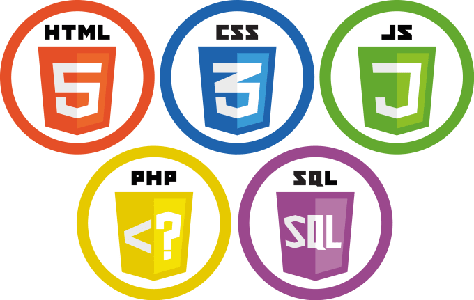 HTML, CSS, JavaScript, PHP, and SQL