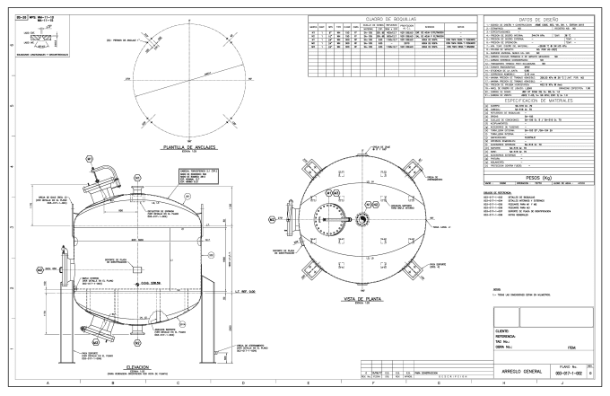 Make a drawing of the general arrangement of a pressure vessel by ...