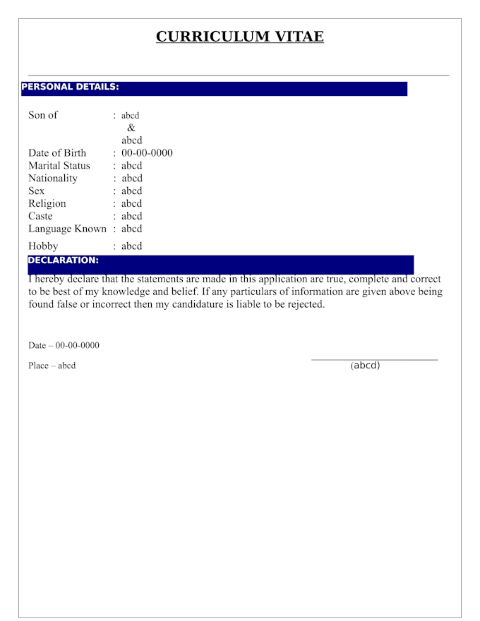 create a bio data any format by babanhde create my bio data