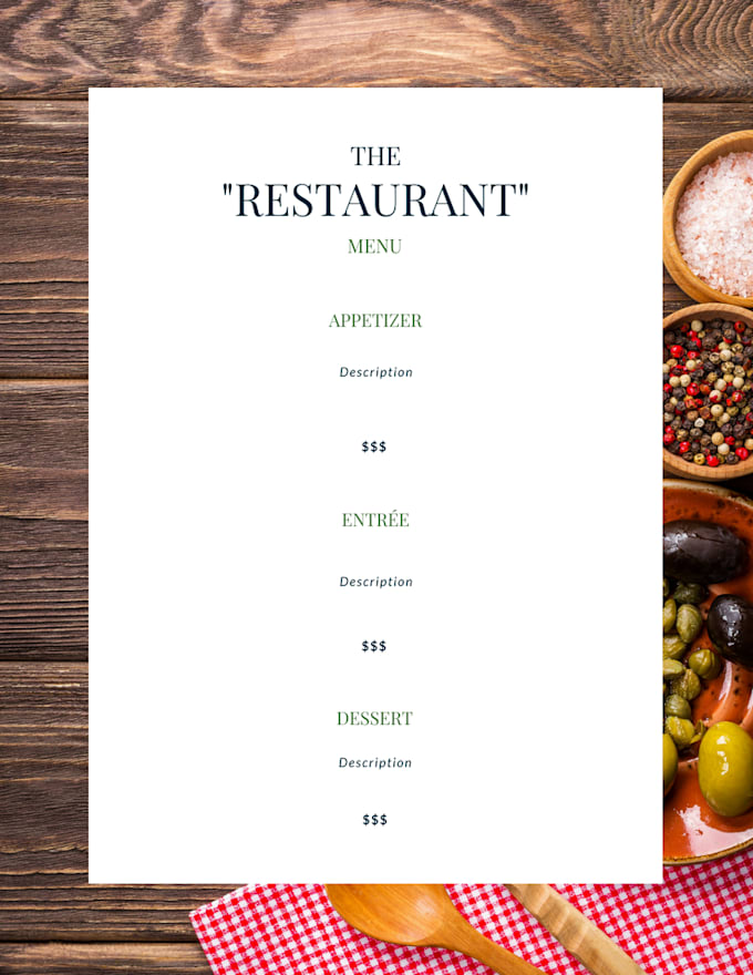 custom make your own restaurant menu by amberabuobeid