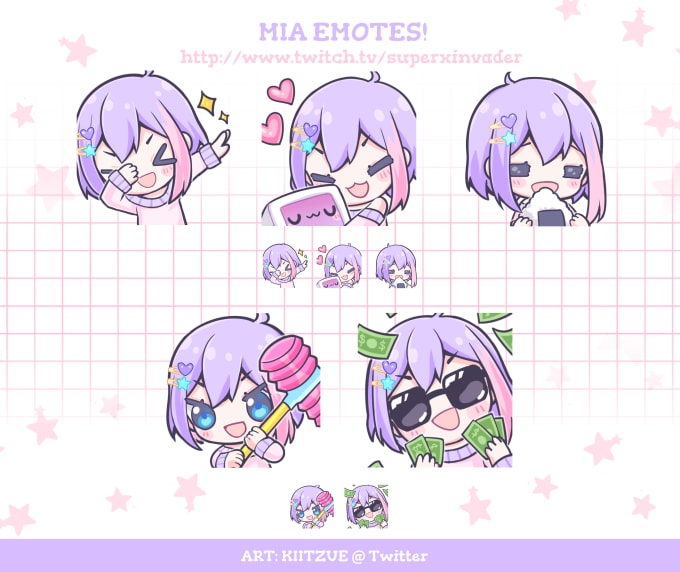 Draw cute custom twitch emotes and badges by Kiitzue