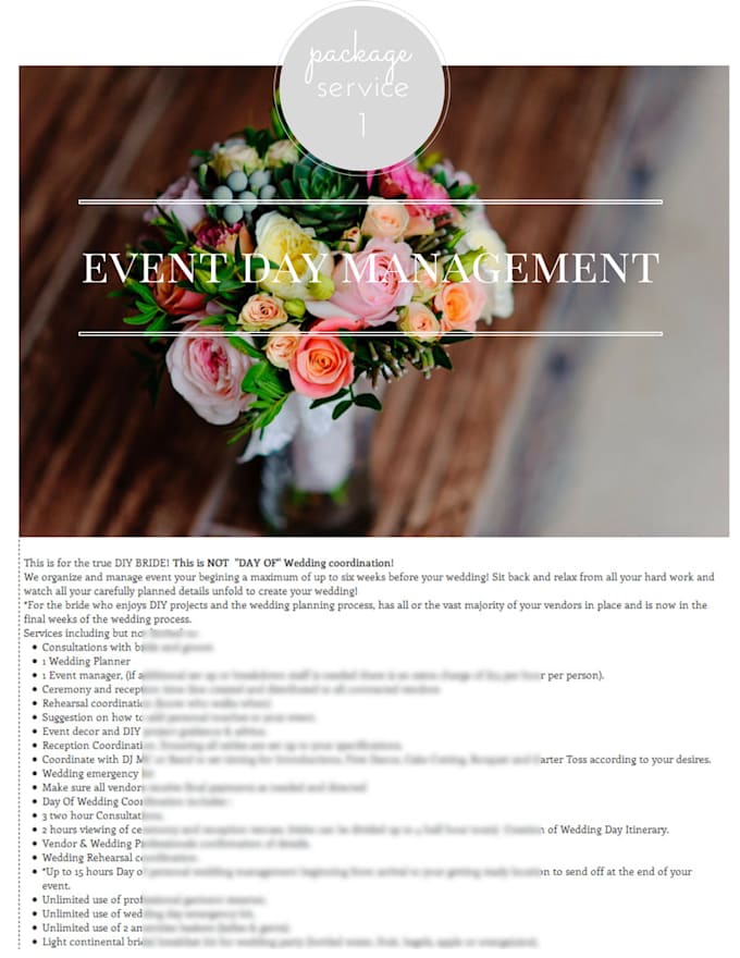 Create wedding planning service package descriptions to show your