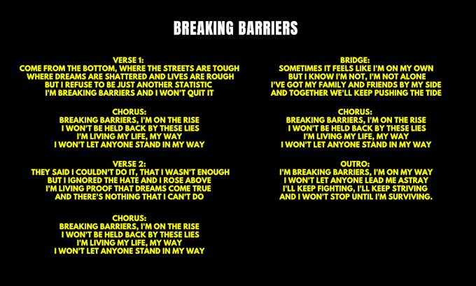 Write professional lyrics for rap and hip hop song by