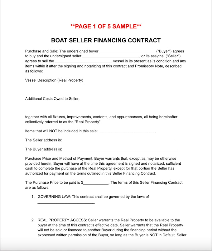 Provide a boat seller financing contract template by Royhernanwb | Fiverr for Free Printable Owner Financing Contract