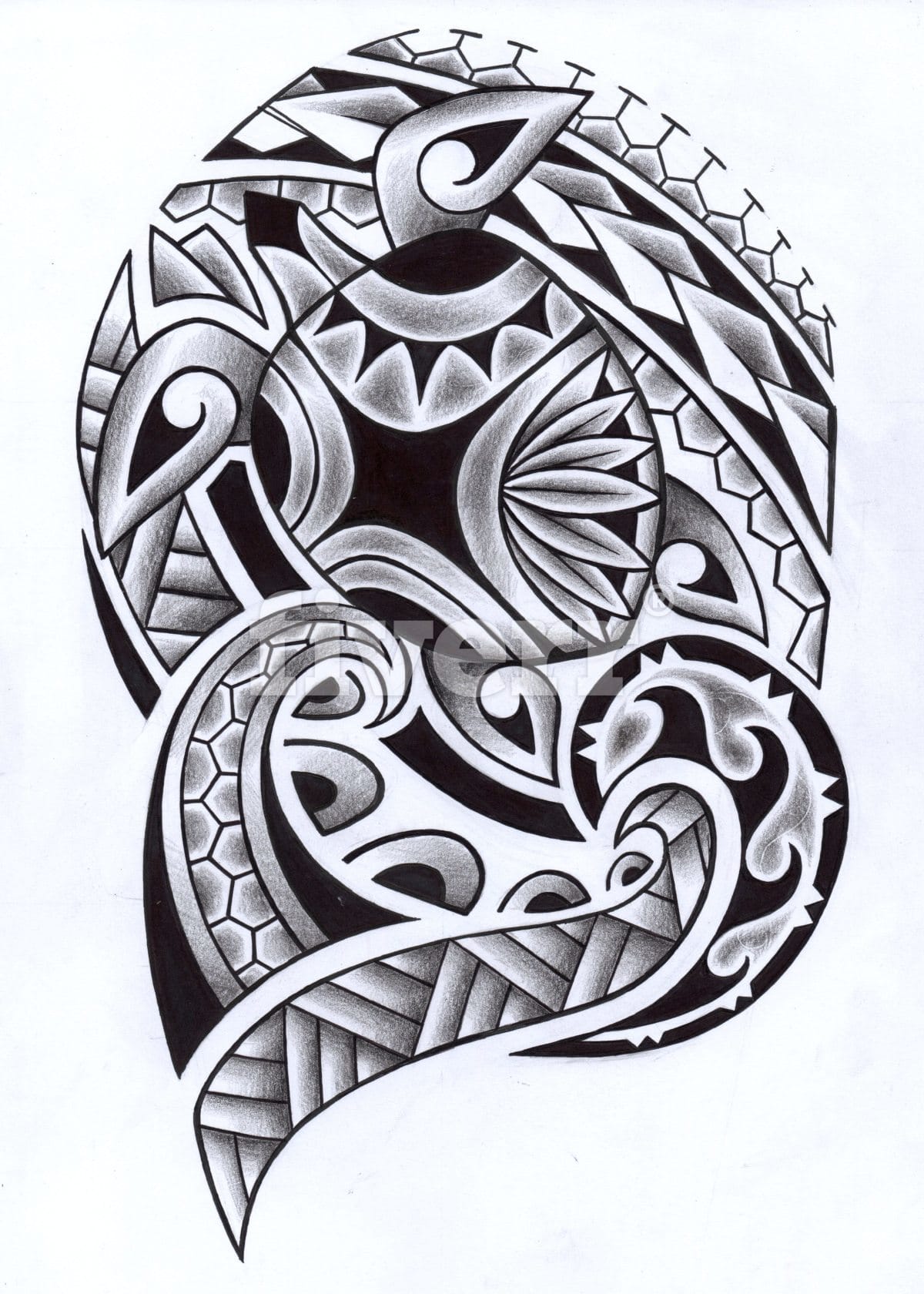 Draw a layout for tribal, maori or polynesian design tattoo by