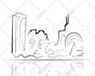 draw creative line art city skyline with watercolors