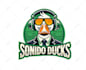 design eye catchy duck gaming mascot logo with express delivery