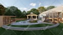 do backyard landscape design, garden, pool, patio, fireplace