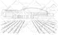 draw custom wedding venue illustration in pen ink style