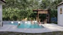 design landscape, garden, backyard, patio, 3d renderings