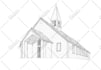 draw custom wedding venue illustration in pen ink style