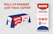 design roll up banner, canopy tent, and table cover