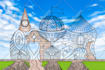 architectural or natural landscape digital by hand