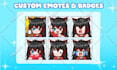 make chibi twitch emotes, animated emotes, sub badges, vtuber, stream, discord