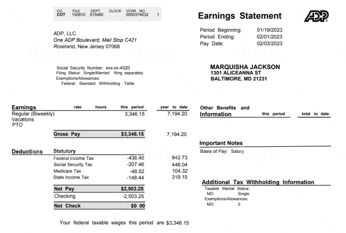 Create adp pay stubs, payroll wage earning statements slips by ...