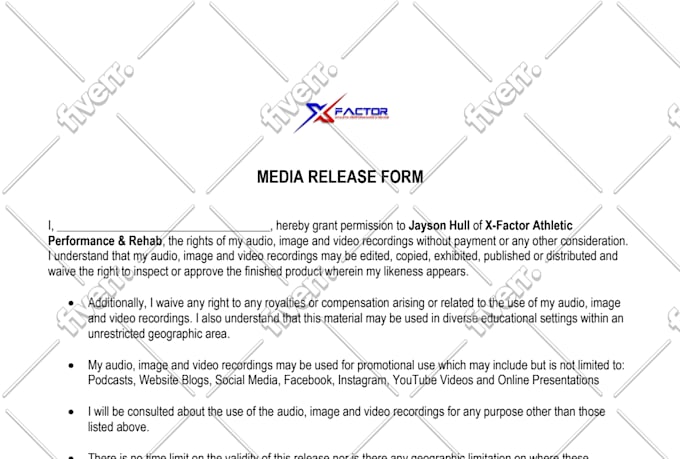 Write A Media Release Of Liability Form By Allee200