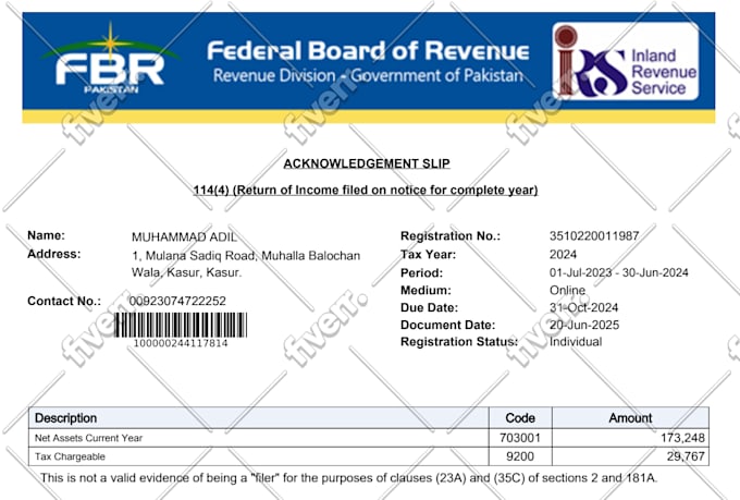 prepare ntn, income tax return etc with fbr pakistan
