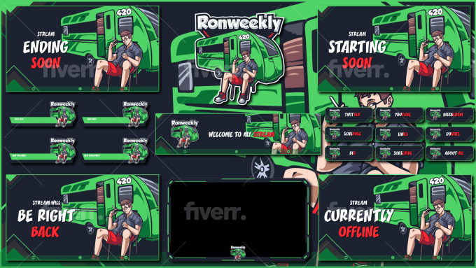 Best kick twitch overlay stream package logo alerts panels animation by  Dotstudio05