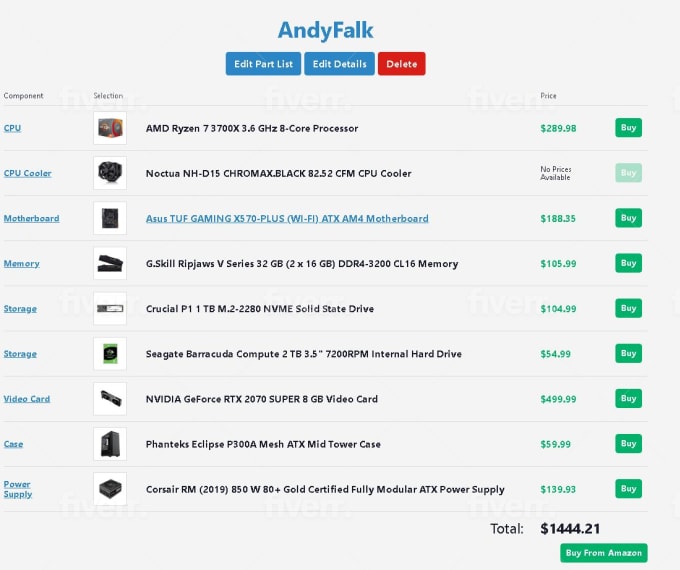 Make, edit or upgrade your build using pc part picker by Bibopedu Fiverr