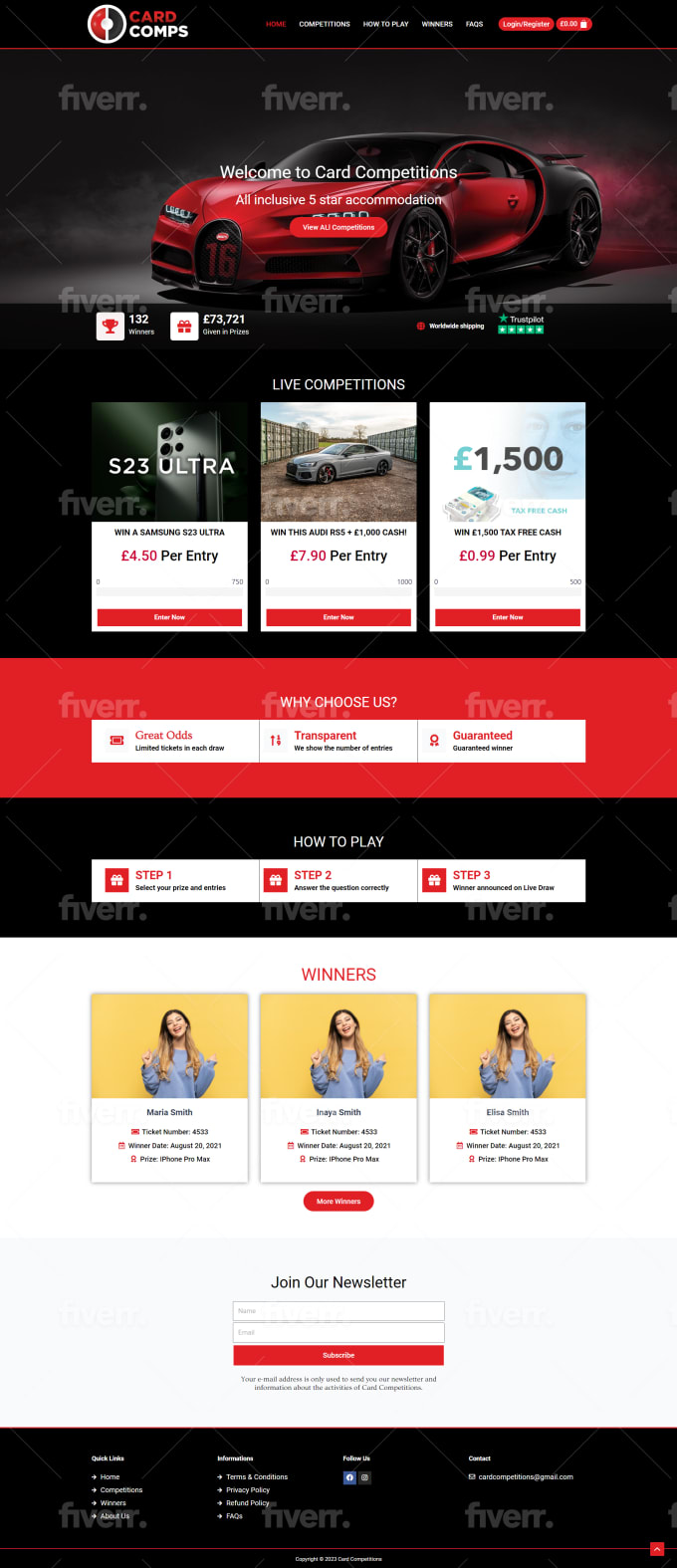 Raffle Cars Website Template Create amazing a competitions, raffles website in wordpress by Inayasmith7861 | Fiverr