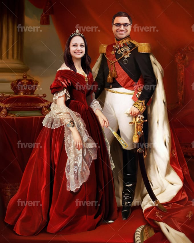 King and Queen Digital Portrait From Your Photo Personalized 