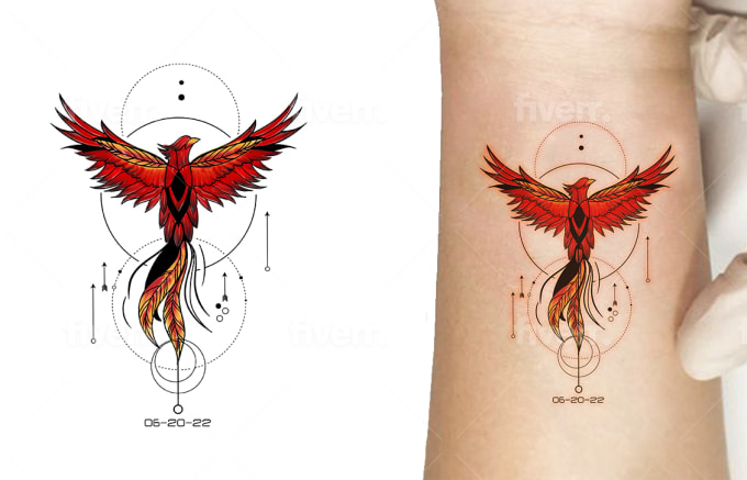 Geometric Dotwork Phoenix Bird Temporary Tattoo  Tattooed Now 