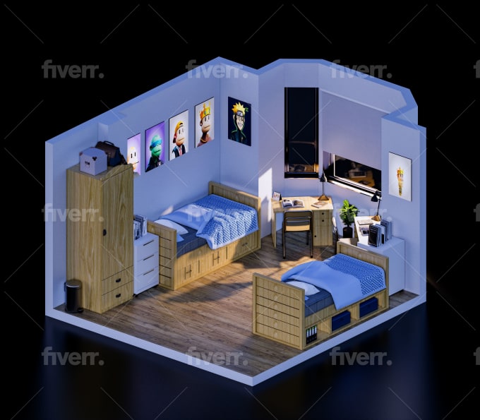Do your gaming bed room design with isometric and interior setup in 3d by  Roy_antor