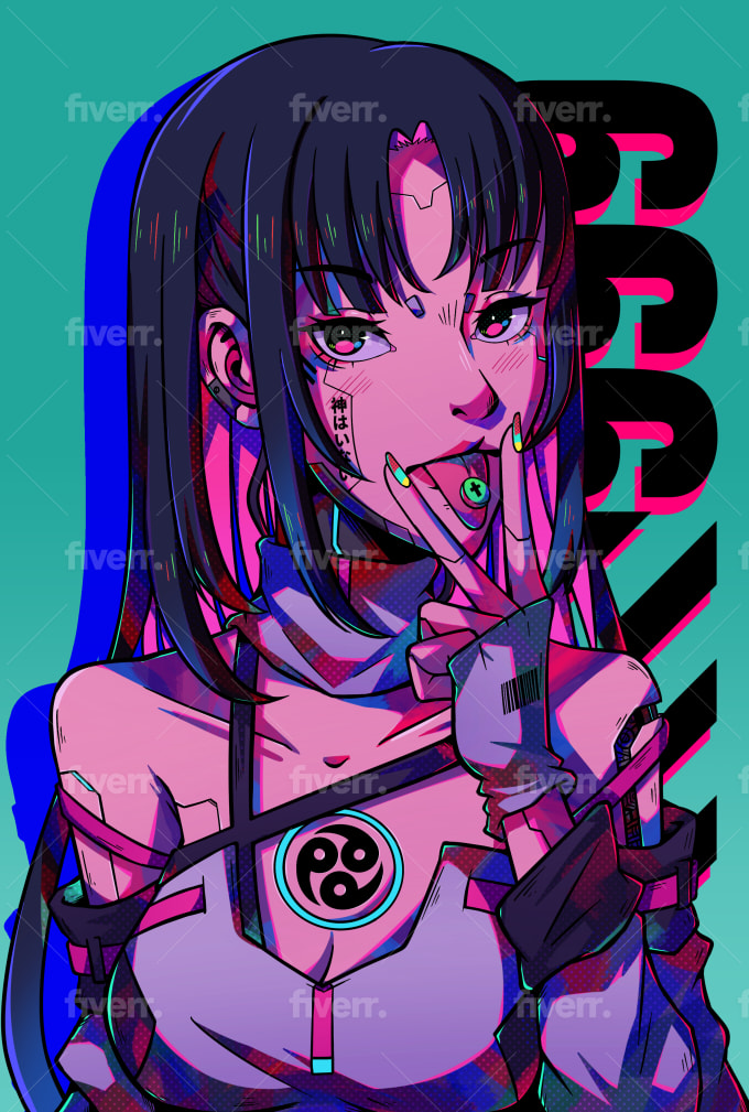 Draw cyberpunk pop art anime characters by Jeffreyzico