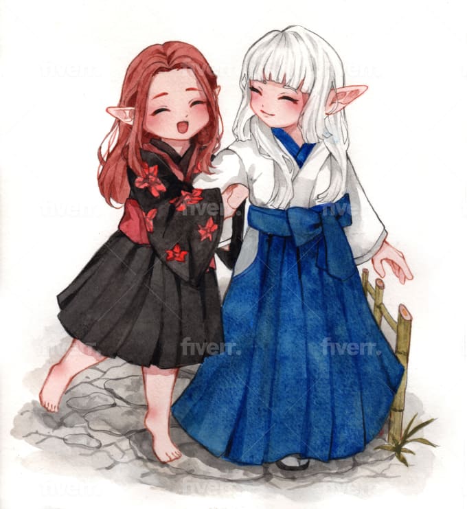 Create hand drawn watercolor fan art anime illustrations by