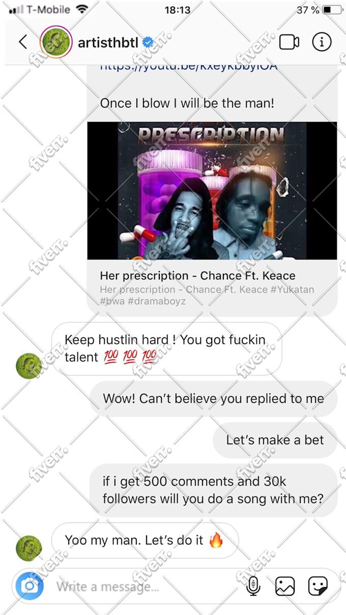 Fake instagram dm with famous people by Brbrandonroldan Fiverr