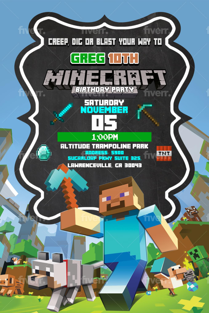 Invitations anniversaire Minecraft - Passionnement Créative