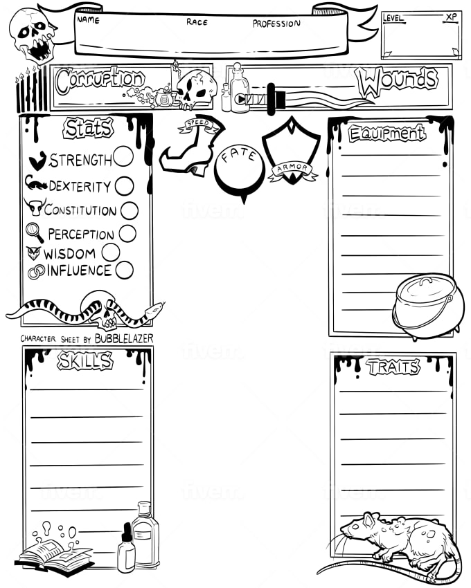 Draw Your Dungeons And Dragons Character On A Custom Character Sheet By Bubblelazer Fiverr