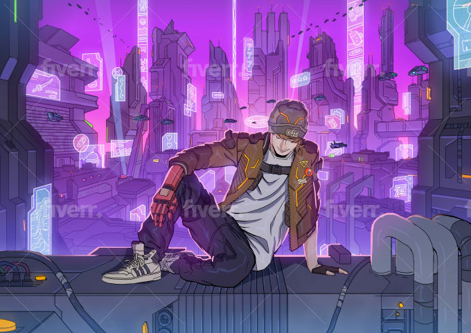 Custom I will create cyberpunk anime style illustration for you