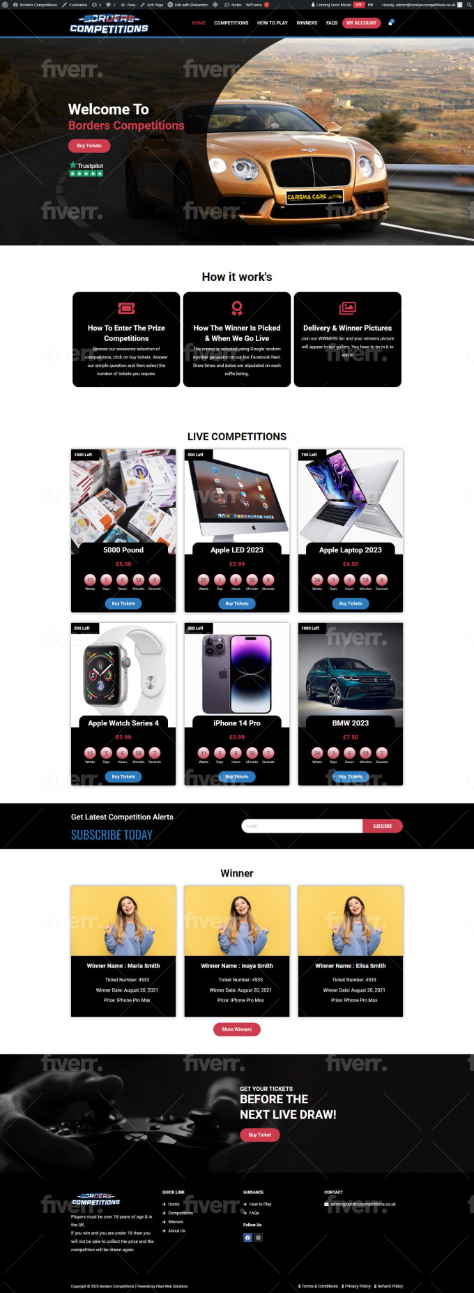 Raffle Cars Website Template Create amazing a competitions, raffles website in wordpress by Inayasmith7861 | Fiverr