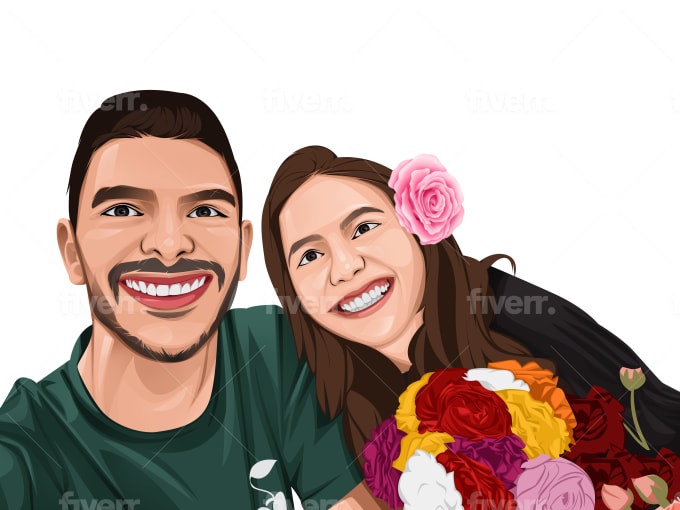Draw couple or family into vector cartoon portrait by Mauldesain | Fiverr