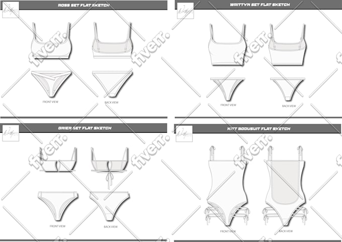 Design Flat Sketches For Lingerie Swimwear Or Pajamas By