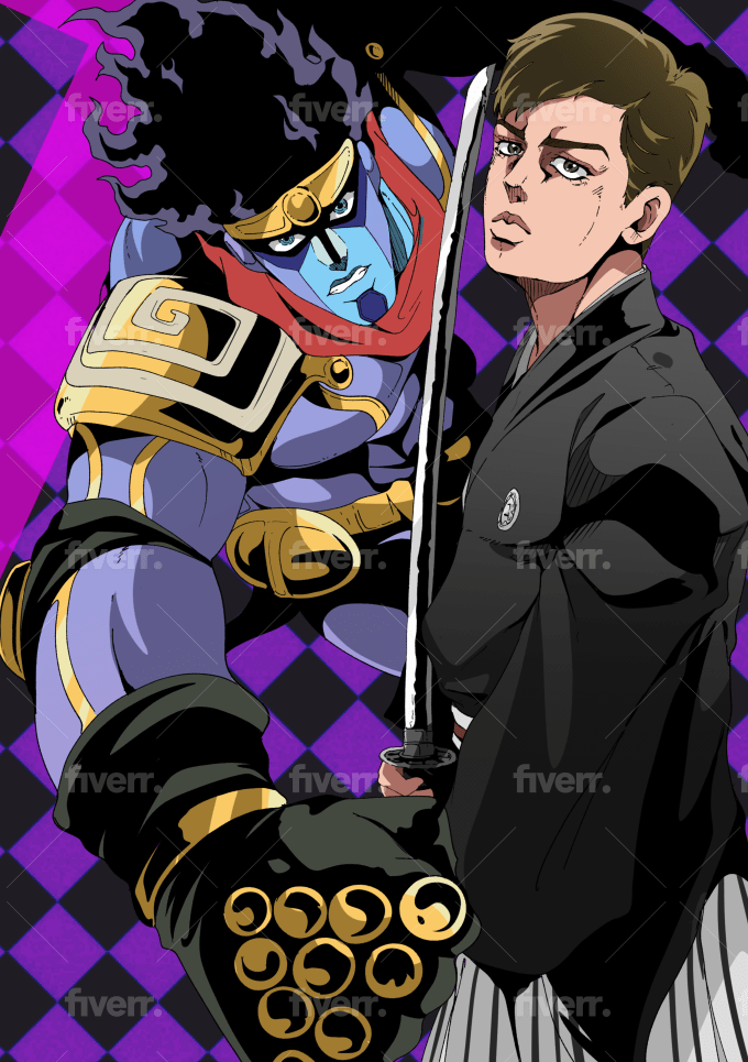 formal-fish777: Create a new imagem in the style of the anime jojo's  bizarre adventure, using a reference image.