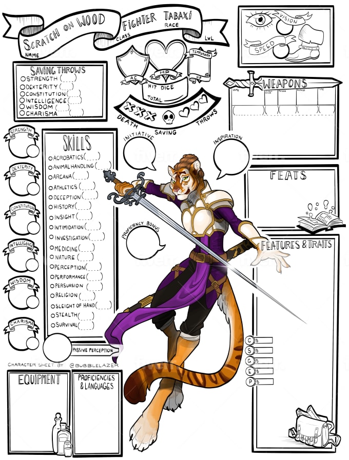 Draw Your Dungeons And Dragons Character On A Custom Character Sheet By Bubblelazer Fiverr