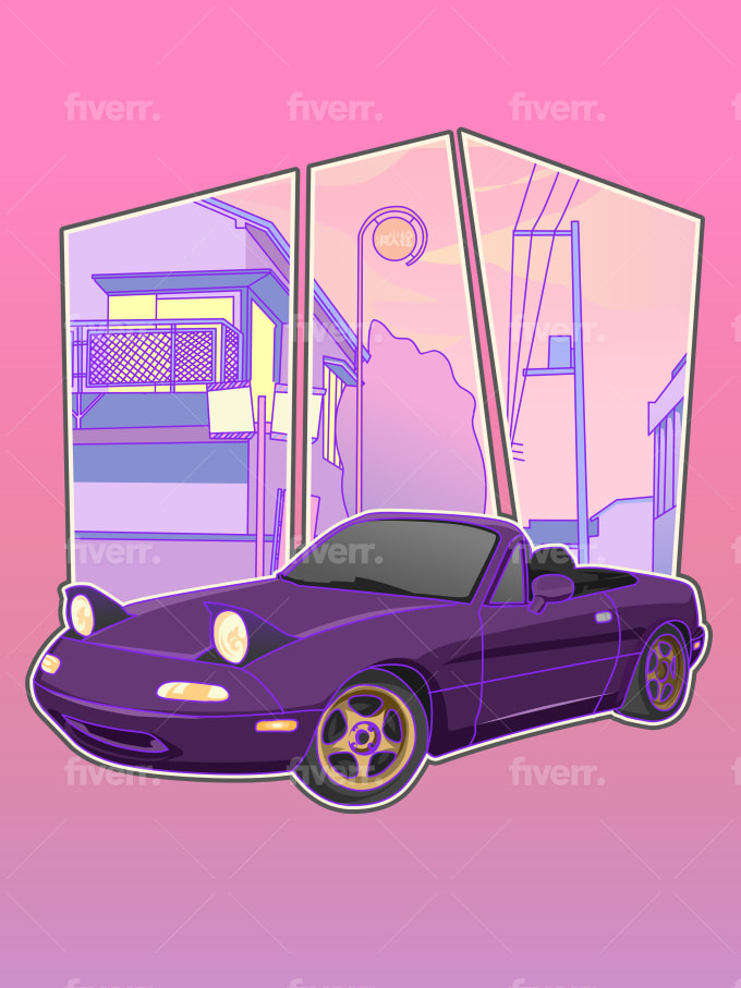Draw your car into aesthetic anime style by Friantdwi | Fiverr