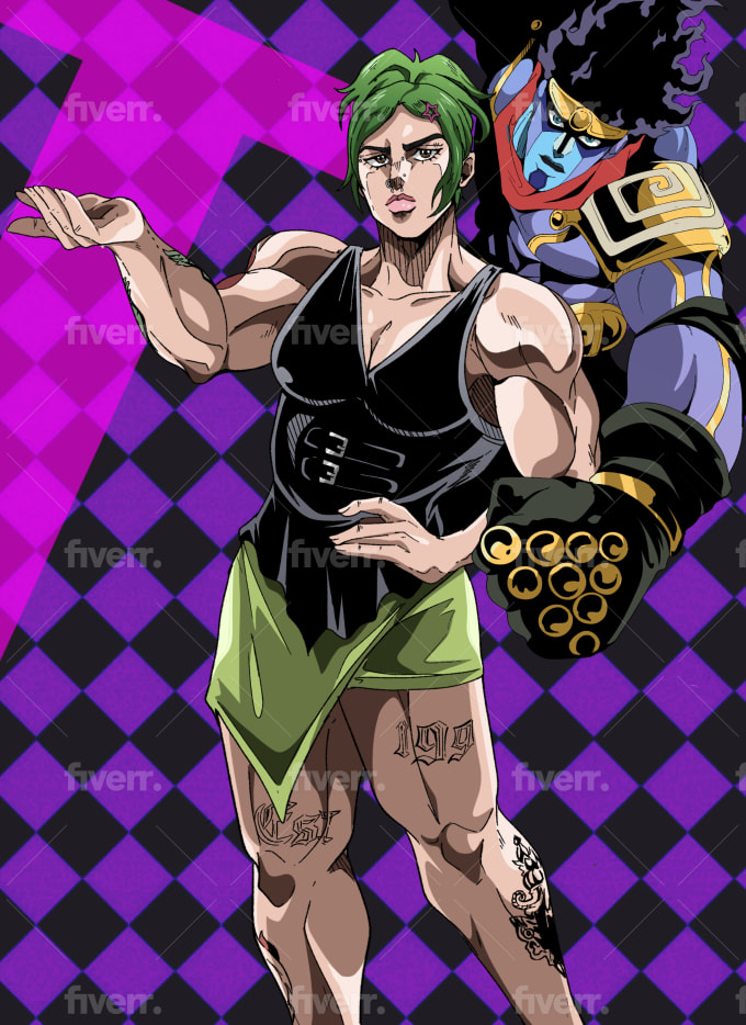 formal-fish777: Create a new imagem in the style of the anime jojo's  bizarre adventure, using a reference image.