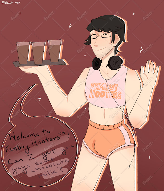 Draw Any Character In A Femboy Hooters Uniform By Blazisimp2 Fiverr The concept of femboy hooters toes the line between jokes and serious proposals. draw any character in a femboy hooters