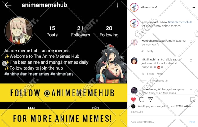 Do Shoutout Promotion On My 45k Anime Instagram Page By Ganeshkumarraja Fiverr Cute instagram bio for girls. do shoutout promotion on my 45k anime instagram page