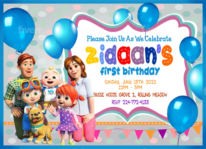 Disegna un invito di compleanno cocomelon per la tua festa per bambini