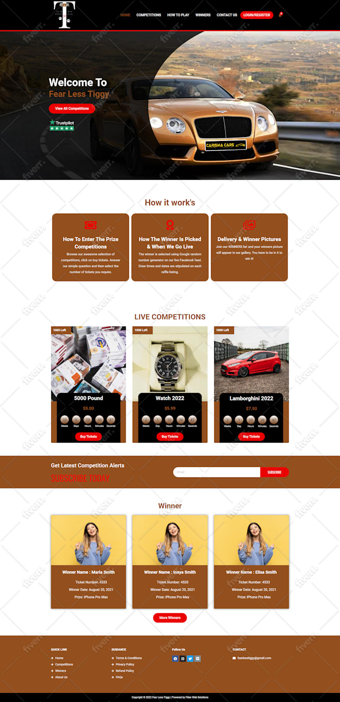 Raffle Cars Website Template Create amazing a competitions, raffles website in wordpress by Inayasmith7861 | Fiverr