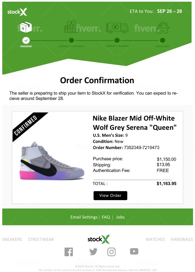 Make your custom stockx type email confirmation read desc by Repreceipt ...