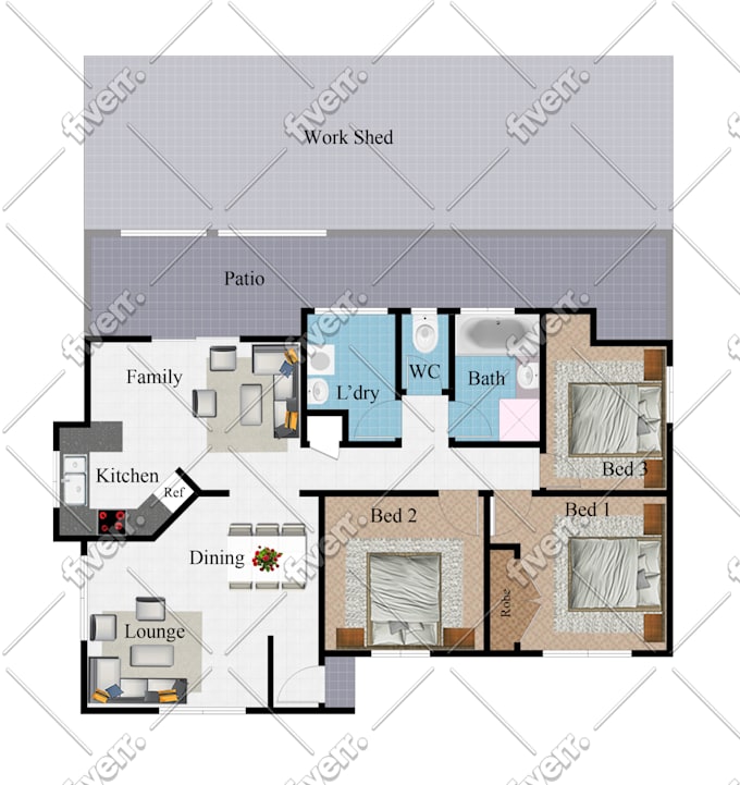 Make A 3d House Floor Plan And Color Your 2d Plans By Quynhnhynguyen Fiverr - How To Get Original House Plans Make A 3d House Floor Plan And Color Your 2d Plans By Quynhnhynguyen Fiverr - How To Get Original House Plans
