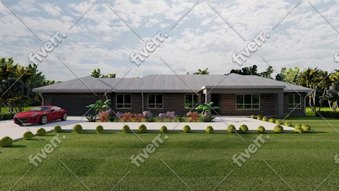 create realistic architectural 3d exterior rendering of residential house