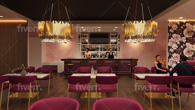 3d interior design restaurant, cafe, bar, lounge, and spa by