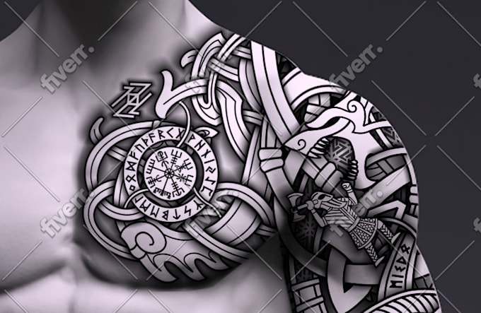 viking tattoo sleeve stencil