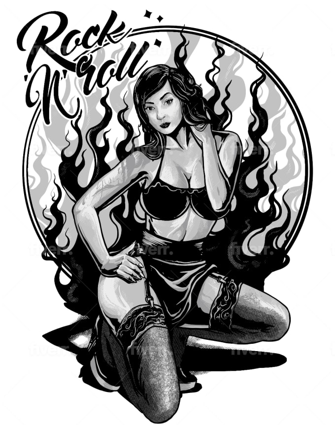 2D Black and White Rockabilly Girls Illustration - Illustration Agent  Website